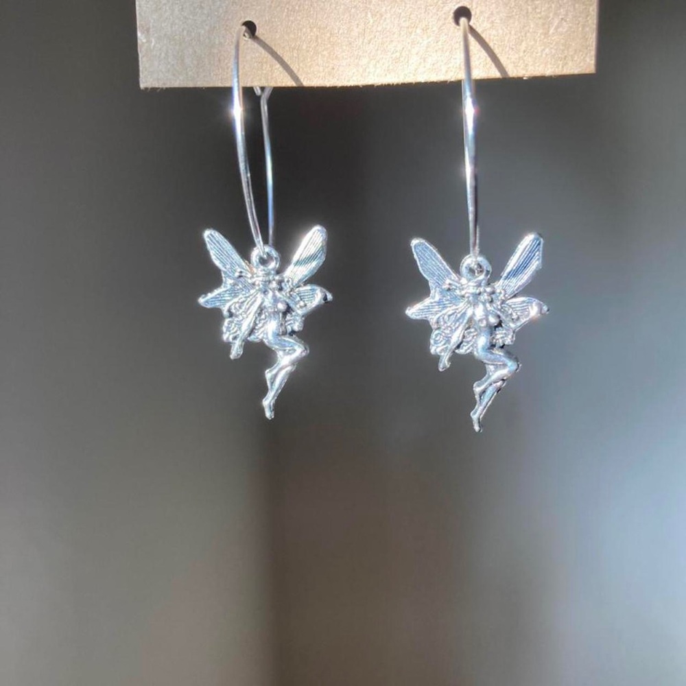Fairy silver pendant mini silver hoop earrings